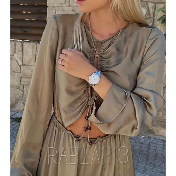 ZARA BOHO SATIN WRINKLE EFFECT CUT OUT DRESS - Picture 13 of 17